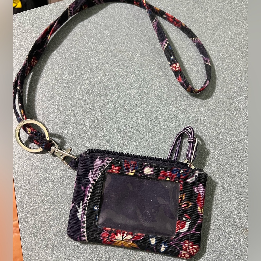 Vera Bradley Iconic Zip ID Purple Floral Case lanyard.